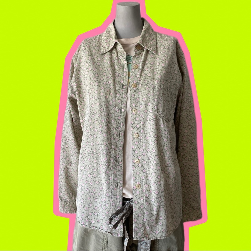 90s Floral Corduroy Button Up Top